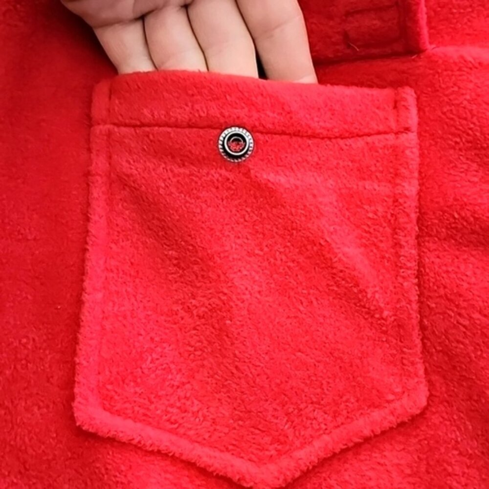 CAT Men's Red Fleece Hooded Button Up Jacket Quilted Insulated Lining Size Large - Picture 3 of 16